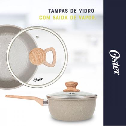 Imagem de Jogo de Panelas 5 PeÃas Oster Marble Edition Antiaderente InduÃÃo CerÃmica Cinza Claro - 142488.08