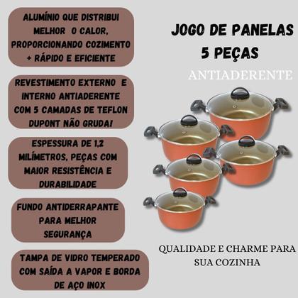 Imagem de Jogo De Panelas 5 Peças Antiaderente Com Tampa De Vidro GAL