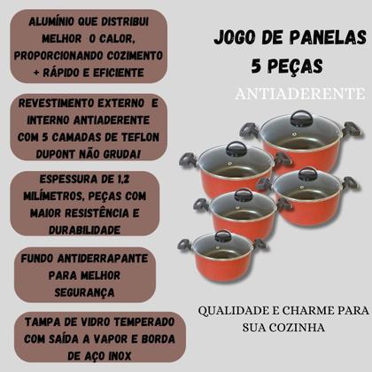 Imagem de Jogo De Panelas 5 Peças Antiaderente Com Tampa De Vidro