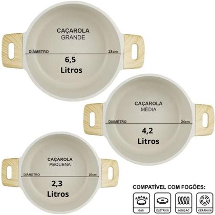Imagem de Jogo De Panelas 5 Peças Antiaderente Indução Gás Conjunto Revestido Cerâmica Granito Caçarola - BEGE