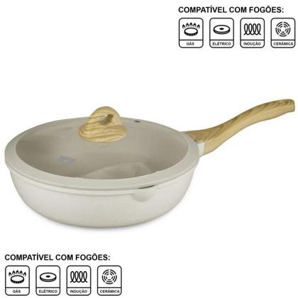 Imagem de Jogo De Panelas 5 Peças Antiaderente Indução Gás Conjunto Revestido Cerâmica Granito Caçarola - BEGE