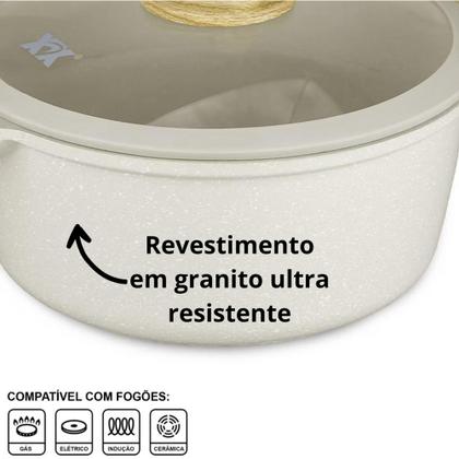 Imagem de Jogo De Panelas 5 Peças Antiaderente Indução Gás Conjunto Revestido Cerâmica Granito Caçarola - BEGE