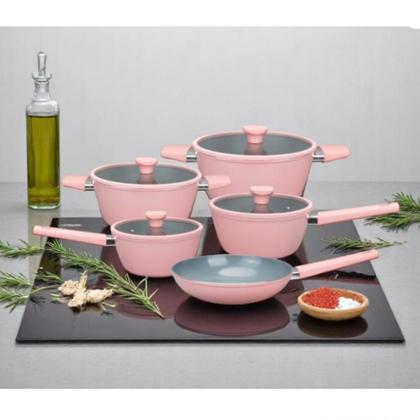 Imagem de Jogo De Panelas 5 Peças Indução Rosa Revestimento Cerâmico Rosa Baccani