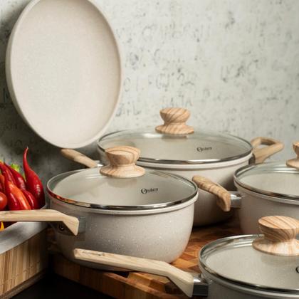 Imagem de Jogo de Panelas 5 Peças Marble Edition Cream Indução Cerâmica Oster