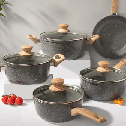 Imagem de Jogo de Panelas 5 Peças Marble Edition Dark Grey Indução Cerâmica Oster