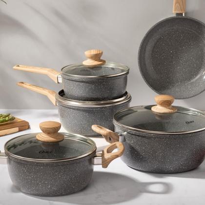 Imagem de Jogo de Panelas 5 Peças Marble Edition Dark Grey Indução Cerâmica Oster