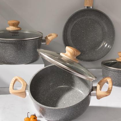 Imagem de Jogo de Panelas 5 Peças Marble Edition Dark Grey Indução Cerâmica Oster