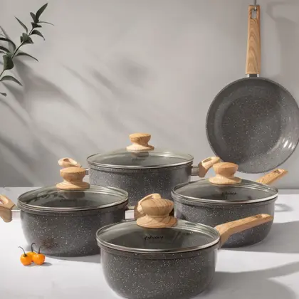 Imagem de Jogo de Panelas 5 Peças Marble Edition Dark Grey Indução Cerâmica Oster