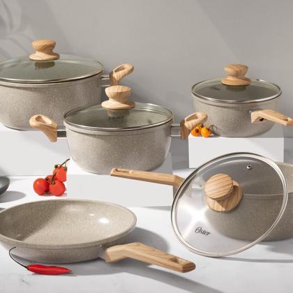 Imagem de Jogo de Panelas 5 Peças Marble Edition Light Grey Indução Cerâmica Oster