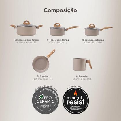 Imagem de Jogo de Panelas 5 peças Smart Plus Areia indução Brinox