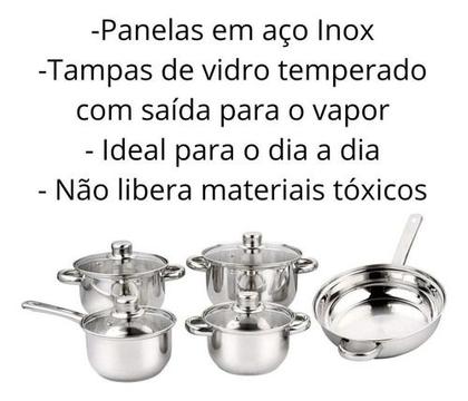 Imagem de Jogo De Panelas 5 Peças Tampa Vidro Aço Inox Wincy 