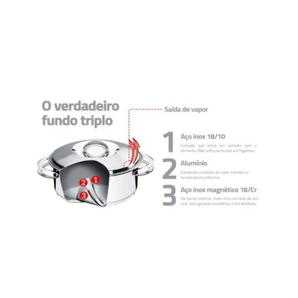 Imagem de Jogo de Panelas 7 Peças + Cozi-Vapore Allegra em Aço Inox Fundo Triplo Tramontina