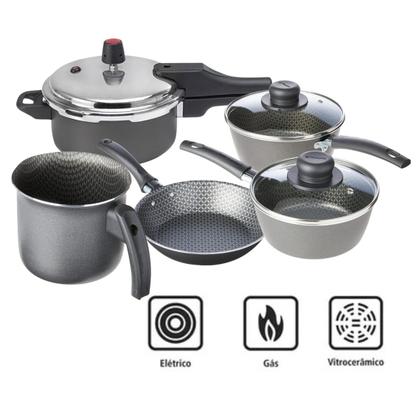 Imagem de Jogo de Panelas 8 peças Panela de Pressão Frigideira Antiaderente e Utensílios
