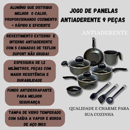 Imagem de Jogo De Panelas 9 Pçs Teflon Tampas Vidro Antiaderente Color