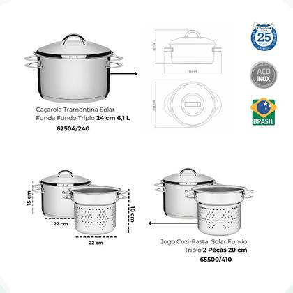 Imagem de Jogo De Panelas 9 Peças Inox Fundo Triplo Solar Tramontina