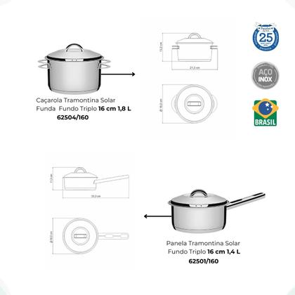 Imagem de Jogo De Panelas 9 Peças Inox Fundo Triplo Solar Tramontina