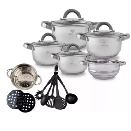 Imagem de Jogo De Panelas Alemãs de Aço Cirurgico Inox 19 Peças