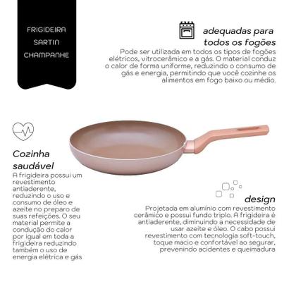 Imagem de Jogo De Panelas Alumínio Antiaderente 07 Peças Mimo Style Sartin Cook Champanhe Com Panela Caçarola Leitera e Grill