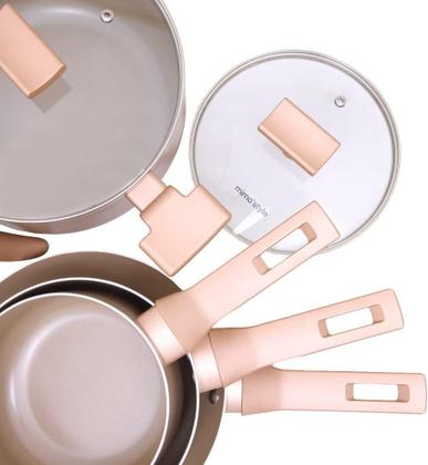 Imagem de Jogo De Panelas Alumínio Antiaderente 07 Peças Mimo Style Sartin Cook Champanhe Com Panela Caçarola Leitera e Grill