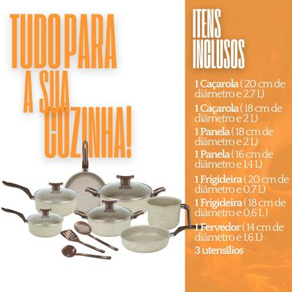 Imagem de Jogo de Panelas Antiaderente 10 Peças Baunilha Com Tampa de Vidro