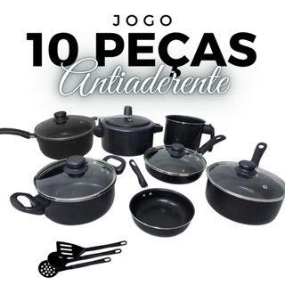 Imagem de Jogo de Panelas Antiaderente 10 Peças Teflon Conjunto Preto Kit Tampa de Vidro Panela de Pressão