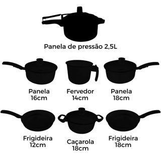 Imagem de Jogo de Panelas Antiaderente 10 Peças Teflon Conjunto Preto Kit Tampa de Vidro Panela de Pressão