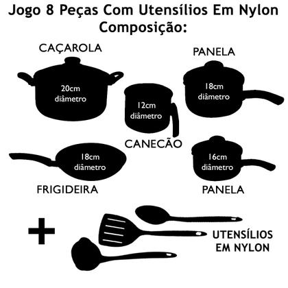 Imagem de Jogo de Panelas Antiaderente 8 Peças Cereja/Preto com Utensílios em Nylon