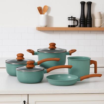 Imagem de Jogo de Panelas Antiaderente Alumínio Indução Ecoglide Tuut 5 Peças Marble