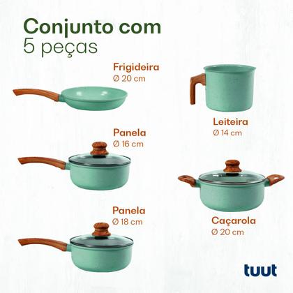 Imagem de Jogo de Panelas Antiaderente Alumínio Indução Ecoglide Tuut 5 Peças Marble