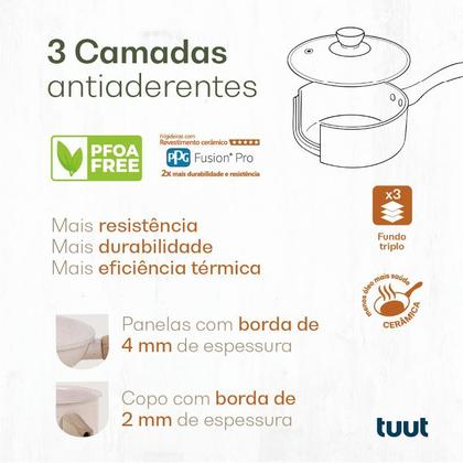 Imagem de Jogo de Panelas Antiaderente Alumínio Indução Ecoglide Tuut 5 Peças Vanilla
