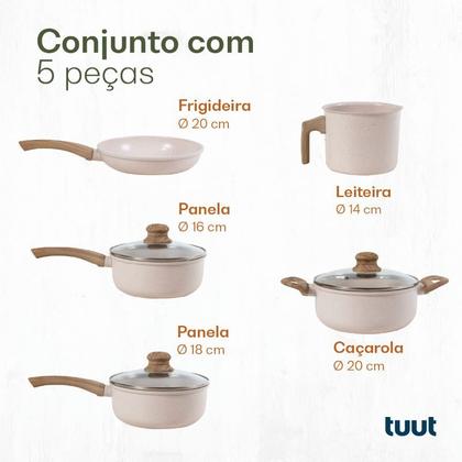 Imagem de Jogo de Panelas Antiaderente Alumínio Indução Ecoglide Tuut 5 Peças Vanilla