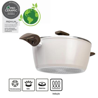 Imagem de Jogo de Panelas Antiaderente Cerâmica Cooktop Fogão Indução Brinox Conjunto Organika Kit 5 Peças