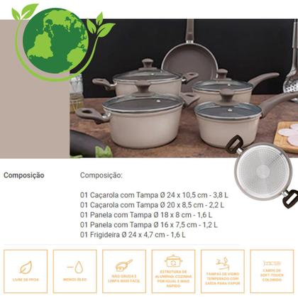 Imagem de Jogo de Panelas Antiaderente Cerâmica Cooktop Fogão Indução Brinox Conjunto Organika Kit 5 Peças