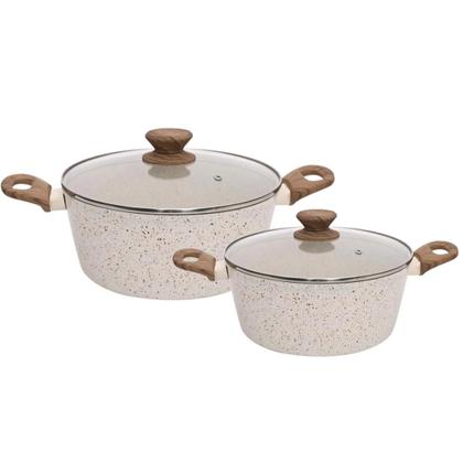 Imagem de Jogo de Panelas Antiaderente Ceramica Cooktop Fogão Indução Kit 2 Peças Conjunto Marmol