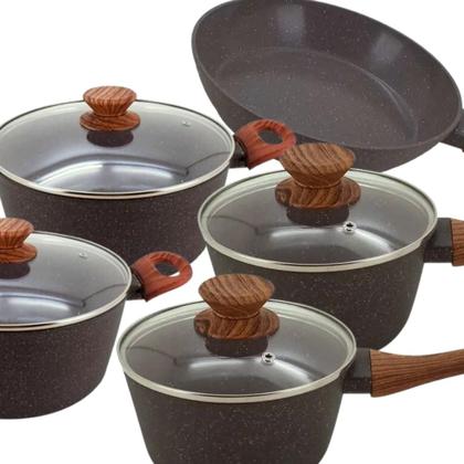 Imagem de Jogo de Panelas Antiaderente Ceramica Cooktop Fogão Indução Kit 3 Peças Conjunto Marmol