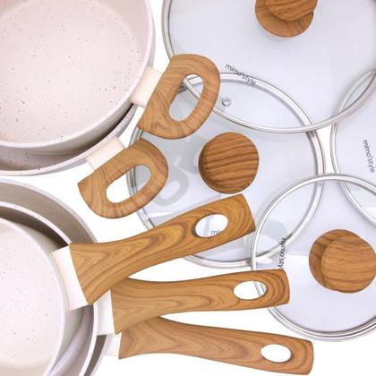 Imagem de Jogo de Panelas Antiaderente Ceramica Cooktop Fogão Indução Kit 4 Peças Conjunto Marmol