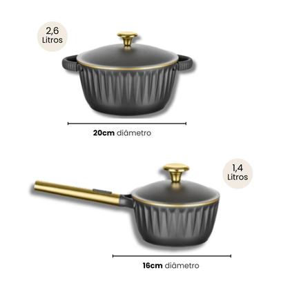 Imagem de Jogo de Panelas Antiaderente Cerâmica Kit 4 Peças Indução Concept Gold