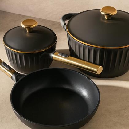 Imagem de Jogo de Panelas Antiaderente Cerâmica Kit 4 Peças Indução Concept Gold