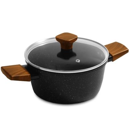 Imagem de Jogo de Panelas Antiaderente Cerâmica Por Indução 4 Peças Tampa Vidro Carvalho com INMETRO  Clink