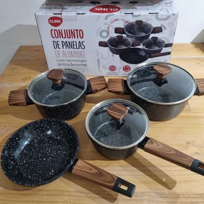 Imagem de Jogo de Panelas Antiaderente Cerâmica Por Indução 4 Peças Tampa Vidro Carvalho com INMETRO  Clink