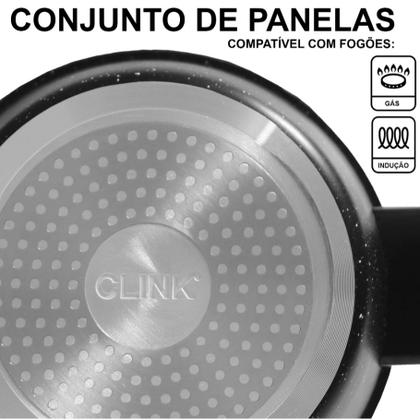 Imagem de Jogo de Panelas Antiaderente Cerâmica Por Indução 4 Peças Tampa Vidro Carvalho com INMETRO  Clink