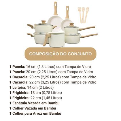 Imagem de Jogo de Panelas Antiaderente Cerâmico Fogão Indução Kit 10 Peças Cook Marmol