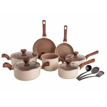 Imagem de Jogo de Panelas Antiaderente Cerâmico Fogão Indução Kit 10 Peças Pratic Cook Marmol