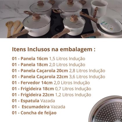 Imagem de Jogo de Panelas Antiaderente Cerâmico Fogão Indução Kit 10 Peças Pratic Cook Marmol