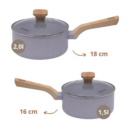 Imagem de Jogo de Panelas Antiaderente Cerâmico Fogão Indução Kit 10 Peças Pratic Cook Marmol