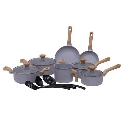 Imagem de Jogo de Panelas Antiaderente Cerâmico Fogão Indução Kit 10 Peças Pratic Cook Marmol