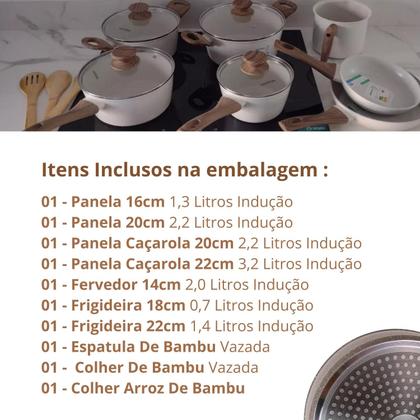 Imagem de Jogo de Panelas Antiaderente Cerâmico Fogão Indução Kit 11 Peças Vanilla Cook Marmol