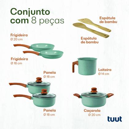 Imagem de Jogo De Panelas Antiaderente Cerâmico Indução Fundo Triplo Tuut Ecoglid 8 Peças Marble