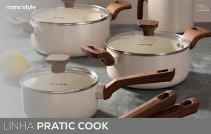 Imagem de Jogo De Panelas Antiaderente Indução 10 Peças Fundo Triplo Pratic Cook Marmol Vanilla Mimo Style