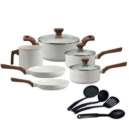 Imagem de Jogo De Panelas Antiaderente Pratic Cook Mármol Indução Mimo Style Cerâmica 10 Peças